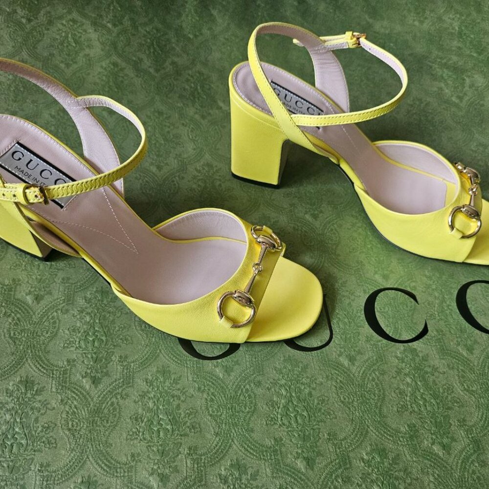GUCCI Women's Mid-heel Sandal With Horsebit In Yellow size 37+ new - Picture 5 of 11
